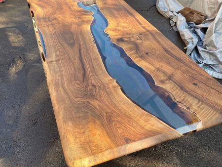 Walnut Dining Table, Custom 96” x 40” Walnut Table, Clear Epoxy Table, River Dining Table, Live Edge Table, Custom Order for Lauren S Supply