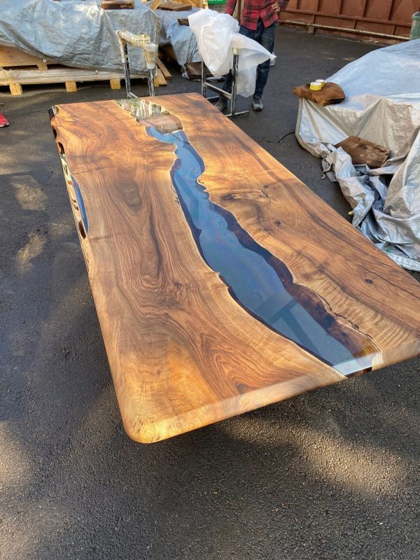 Walnut Dining Table, Custom 96” x 40” Walnut Table, Clear Epoxy Table, River Dining Table, Live Edge Table, Custom Order for Lauren S Supply