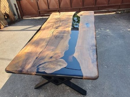 Walnut Dining Table, Custom 84” x 42  Black Epoxy River Table, Live Edge Table, River Table, Wooden Table, Custom Order for Neelima Hot on Sale