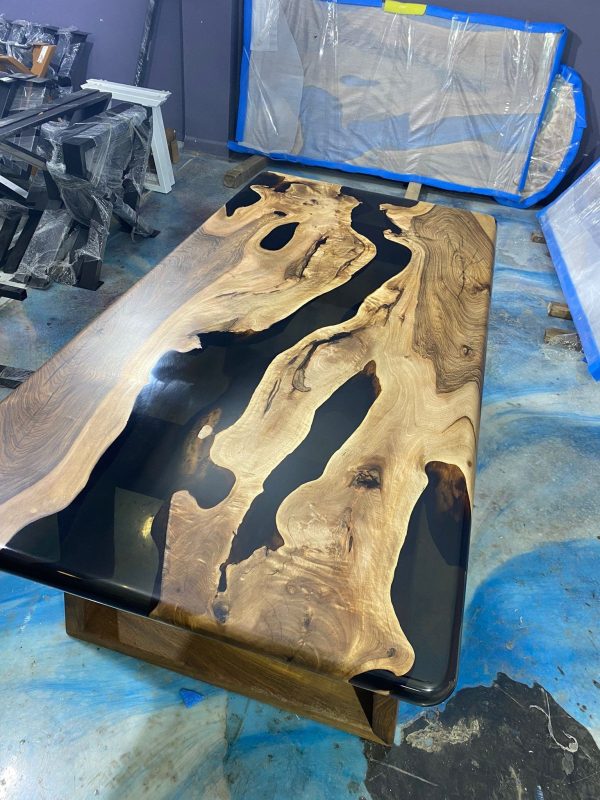 Epoxy Table, Epoxy Dining Table, Custom 78” x 38” Walnut Smokey Gray Table, Epoxy River Table, Live Edge Table, Custom  Order for Andrea F on Sale