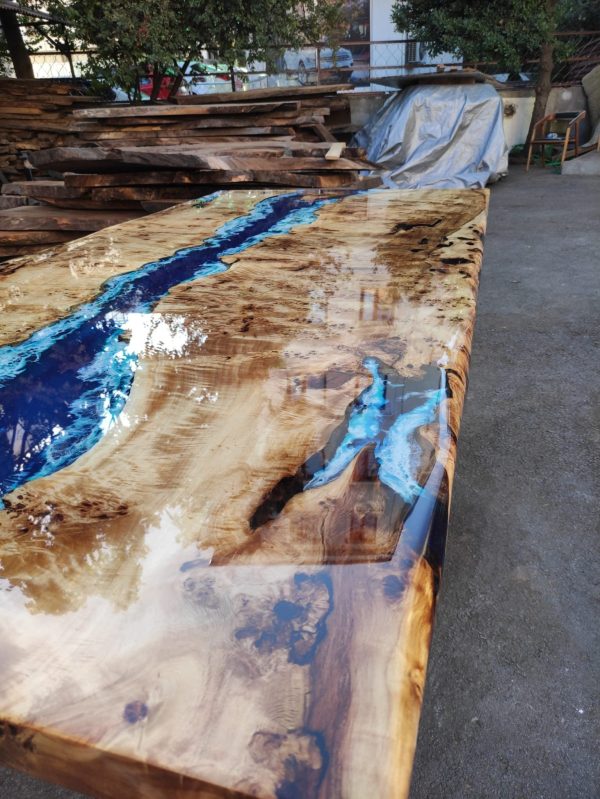 Poplar Table, Epoxy Resin Table, Custom 88” x 42” Poplar Wood Table, Shiny Ocean Blue Table, Epoxy River Table, Custom Order for Natalie Online Sale