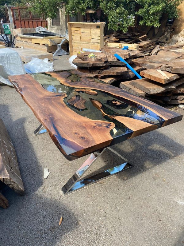 Epoxy Resin Table, Live Edge Table, Custom 84” x 42” Walnut Wood Smokey Gray Table, Epoxy Table, Handmade Epoxy Table, Order for Schaun2 For Sale