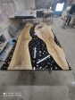 Black Epoxy Resin River Table, Custom 80” x 42” Walnut Black Table, Custom Gold Leaf River Table for E For Cheap