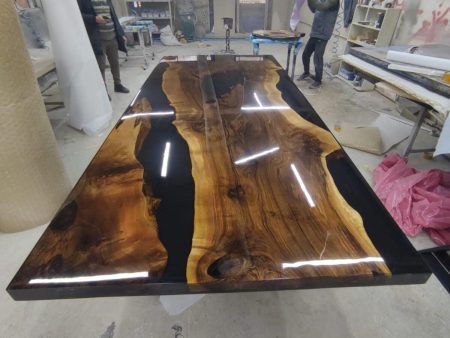 Walnut Dining Table, Custom 108” x 48” Walnut Black Table, Live Edge Table, Epoxy Dining Table, Custom Order for Courtney on Sale