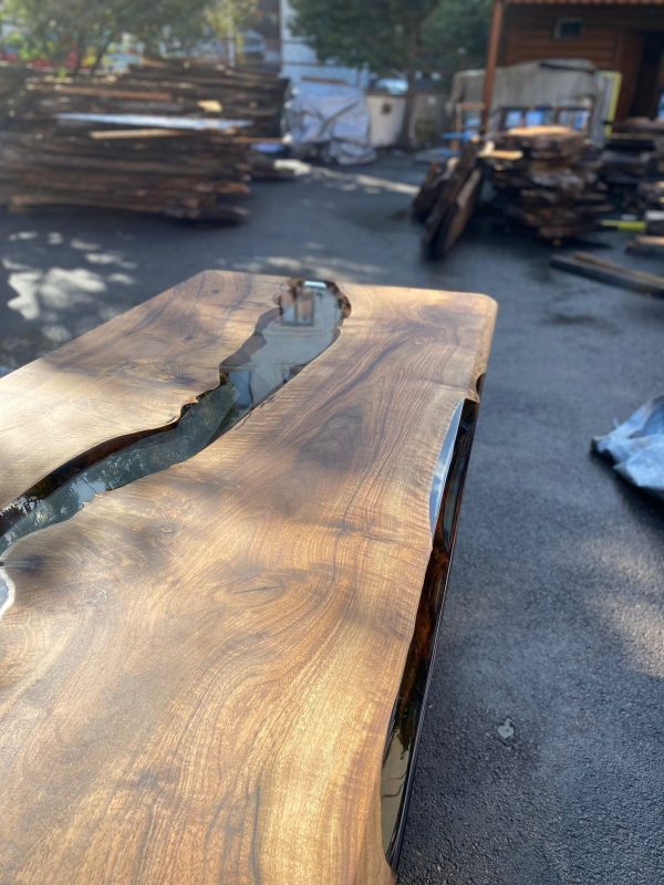 Walnut Dining Table, Custom 96” x 40” Walnut Table, Clear Epoxy Table, River Dining Table, Live Edge Table, Custom Order for Lauren S Supply