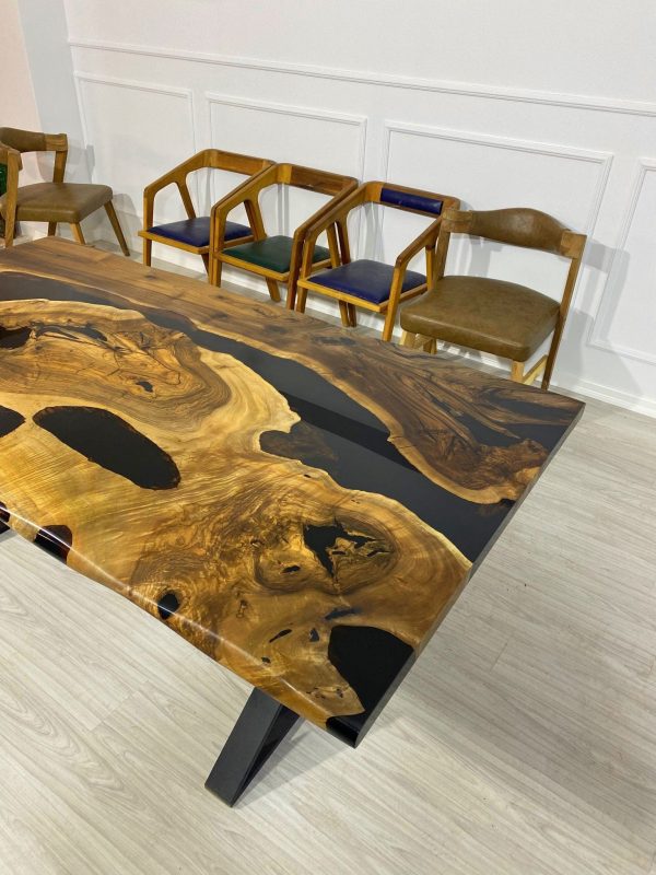 Epoxy Table, Epoxy Dining Table, Walnut Epoxy River Table, Custom 78” x 42” Walnut Black Epoxy River Table Order for Wendy Online