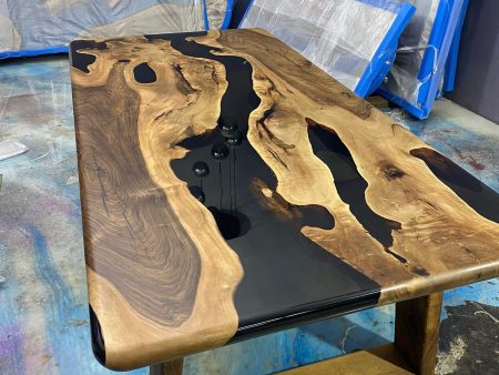 Epoxy Table, Epoxy Dining Table, Custom 78” x 38” Walnut Smokey Gray Table, Epoxy River Table, Live Edge Table, Custom  Order for Andrea F on Sale