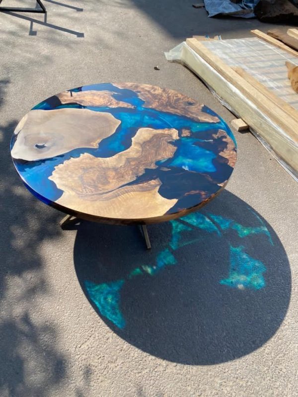 Epoxy Table, Epoxy Dining Table, Walnut Epoxy Round Dining Table, Custom 42” Round Walnut Wood Blue Epoxy Dining Table Order for Brandon B For Cheap