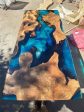 Epoxy Table, Epoxy Dining Table, Walnut Epoxy Table, Custom 72” x 36” Walnut Blue Turquoise Epoxy River Dining Table Order for Poom For Sale