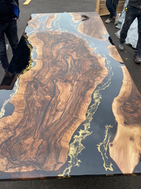 Custom 108” x 48  Gold Leaf Table, Walnut Black Table, Epoxy Resin Table, River Table, Made to Order Custom for Stella 2 Online