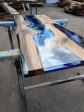 Handmade Epoxy Set, Epoxy Furniture Set, Custom 140cm x 60cm Walnut Ocean Blue, Turquoise White River Dining Table, Order for Chedburn Cheap