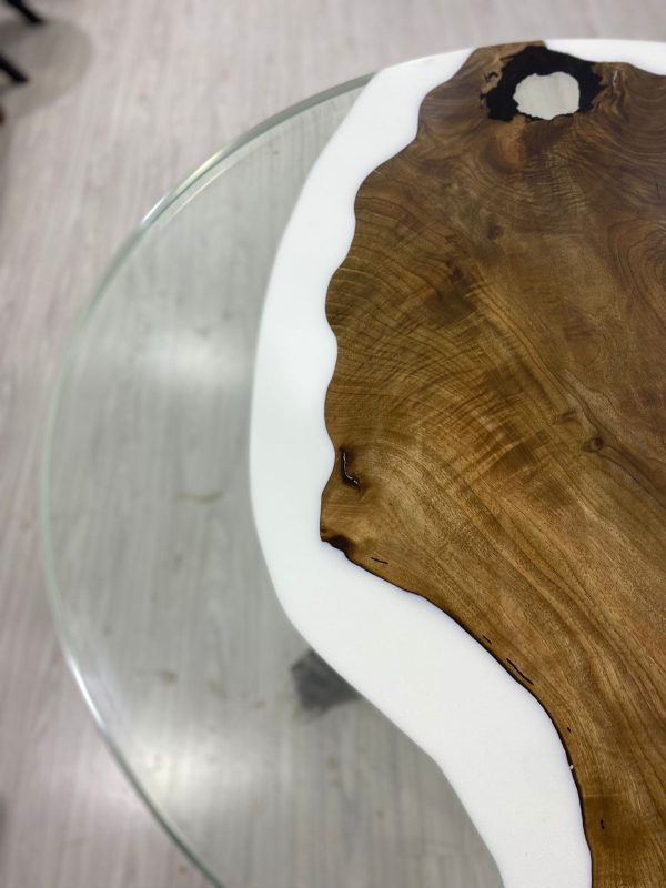 Round Dining Table, Custom 42” Diameter Round Table, Walnut Wood White and Clear Epoxy Table, Epoxy Resin Table, Order for Melanie For Discount