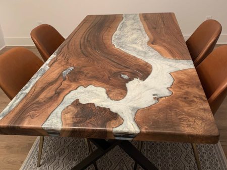 Epoxy Marble Table, Conference Table, Custom 72” x 36” Walnut Wood Gray Table, Marble Epoxy Table, Custom Order for Whitney For Discount