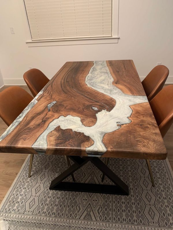 Epoxy Marble Table, Conference Table, Custom 72” x 36” Walnut Wood Gray Table, Marble Epoxy Table, Custom Order for Whitney For Discount