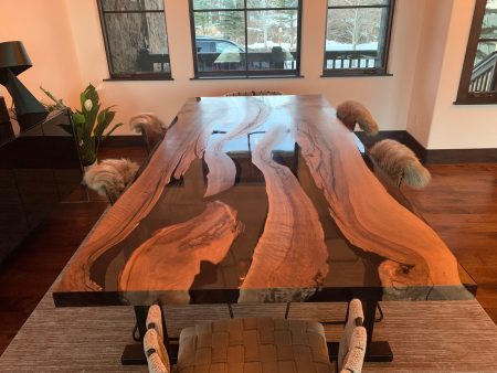 Walnut Dining Table, River Table, Live Edge Table, Custom 96” x 44” Walnut Smokey Gray Table, Epoxy Dining Table, Order for Nicole R Discount