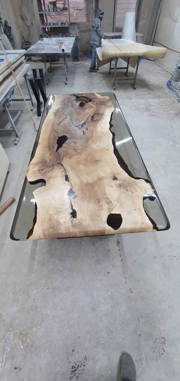 Handmade Epoxy Table, River Table, Live Edge Table, Custom 90” x 40” Walnut Smokey Gray Table, Epoxy River Table, Custom Order for Jane Online Hot Sale