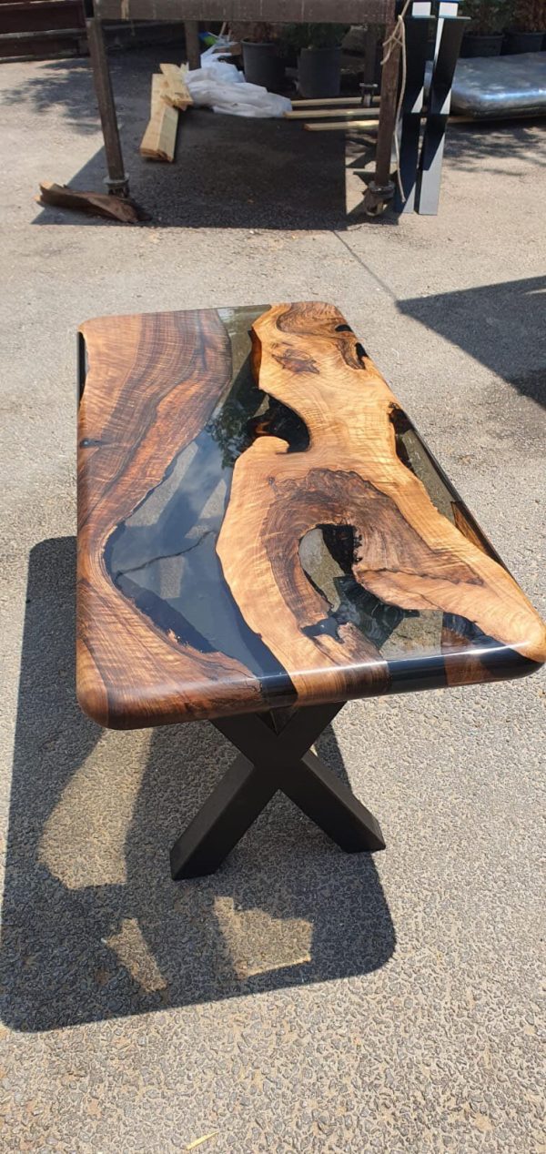 Live Edge Table, Epoxy Dining Table, Epoxy Resin Table, Custom 40” x 18” Walnut Smokey Gray Table, Epoxy River Table, Order for Laurie V Online Hot Sale