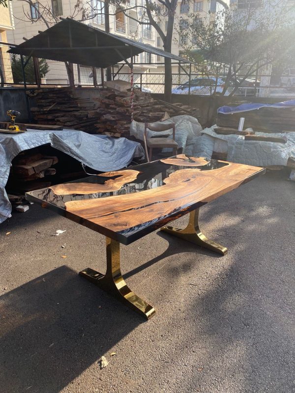 Walnut Dining Table, Custom 72” x 36” Walnut Smoke Gray Table, Epoxy River Table, Live Edge Table, River Table, Custom Order for Taylor S 1 For Discount