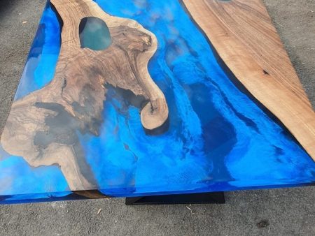 Epoxy Dining Table, Custom 48” x 24” Walnut Deep Blue and Turquoise Table, Lake Design Table, Live Edge Table, Custom Order for Mantu K Supply