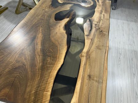 Walnut Dining Table, Epoxy Dining Table, Custom 78” x 42” Walnut Smoke Gray Table, Epoxy River Table, Custom Order for Christine Online Sale