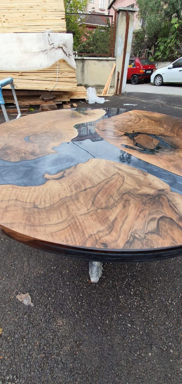 Epoxy Coffee Table, Epoxy Dining Table, Epoxy Resin Table, Custom 45” Diameter Round Walnut Wood Metallic Gray Epoxy Table Order for Daniela Discount