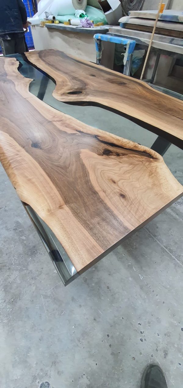 Handmade Epoxy Table, Live Edge Table, Epoxy Resin Table, Custom 84” x 42” Walnut Smokey Gray Table, Epoxy River Table, Order for Elizabeth on Sale