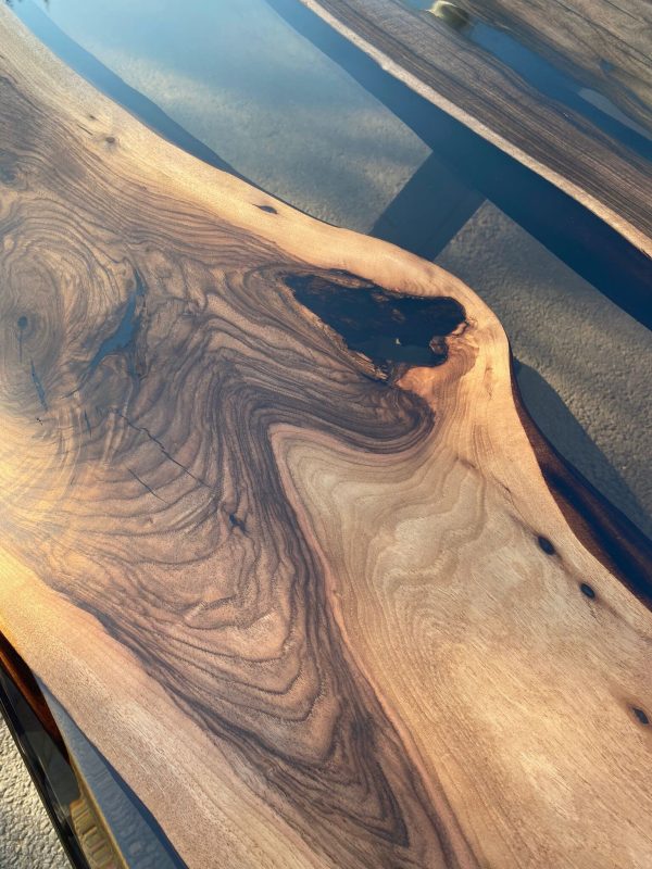 Handmade Epoxy Table, River Table, Custom 100  x 44” Walnut Smokey Gray Table, Epoxy River Table, Epoxy Resin Table, Order for Kathy W For Sale