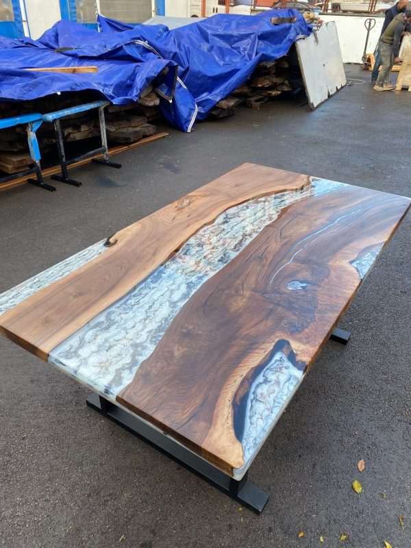 Epoxy Marble Table, Custom 78” x 42” Walnut Wood Gray Marble Affect Table,  Epoxy Table, Live Edge Table, Custom for Amber M Supply