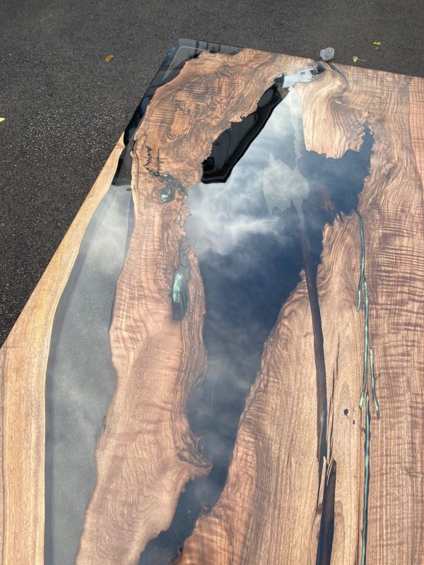 Live Edge Table, River Table, Custom 70” x 36” Walnut Smokey Gray Table, Epoxy River Dining Table, Custom Order for Nicole G on Sale