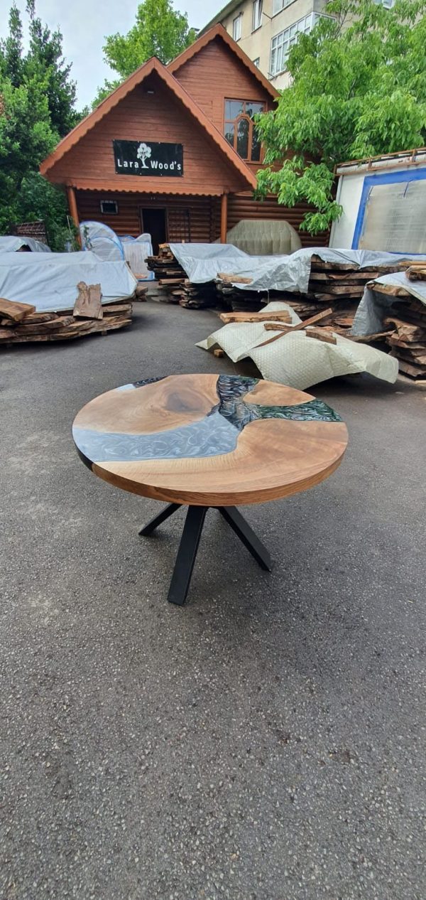 Walnut Dining Table, Epoxy Resin Table, Custom 45” Diameter Round Walnut Wood Metallic Gray Table, Epoxy Table, Custom Order for David H Supply