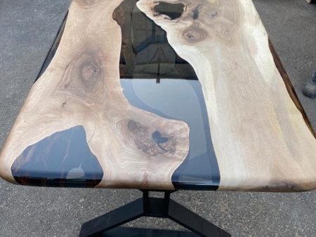 Epoxy Table, Epoxy Dining Table, Walnut Epoxy Table, Custom 65  x 36  Walnut Smokey Gray Epoxy River Table Order for Olena Online Sale