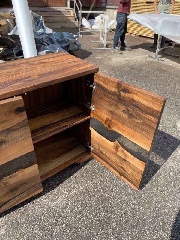 Custom 105cm x 25cm x 80cm Walnut Table, Wood Epoxy Resin Credenza, Walnut Epoxy Accent Cabinet, Epoxy Server, Epoxy Credenza for Chedburn Supply