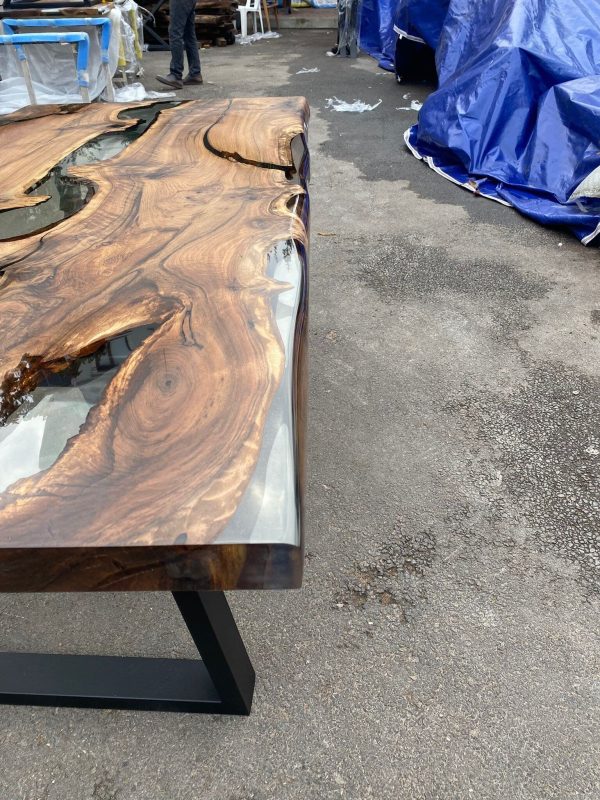 Clear Epoxy Table, Custom 72” x 36” Walnut Table, Clear Epoxy River Table, Live Edge Table, Wooden Table, Custom  Order for Veena For Sale