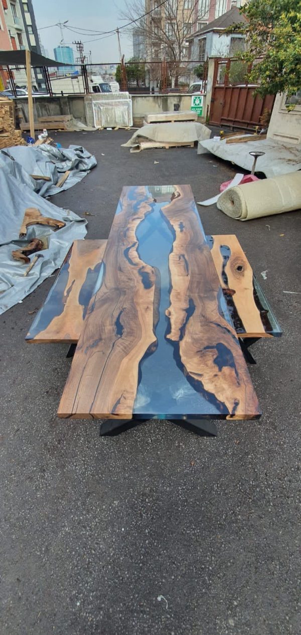 Epoxy Table, Epoxy Dining Table, Walnut Epoxy River Table, Custom 115” x 32” Walnut Epoxy River Table, Order for Corsetti Online now