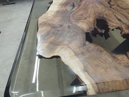 Handmade Epoxy Table, River Table, Live Edge Table, Custom 90” x 40” Walnut Smokey Gray Table, Epoxy River Table, Custom Order for Jane Online Hot Sale