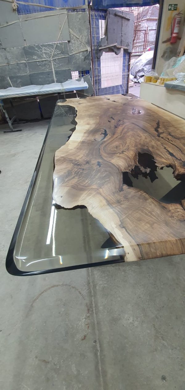 Handmade Epoxy Table, River Table, Live Edge Table, Custom 90” x 40” Walnut Smokey Gray Table, Epoxy River Table, Custom Order for Jane Online Hot Sale