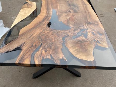 Epoxy Table, Epoxy Dining Table, Walnut Epoxy River Table, Custom 96” x 48” Walnut Smokey Gray Epoxy River Table Order for Neetu Hot on Sale