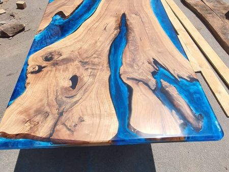 Live Edge Table, Custom 96” x 45” Walnut Ocean Blue, Turquoise White Waves Table, River Table, Epoxy River Dining Table, Order for Karen Z Online