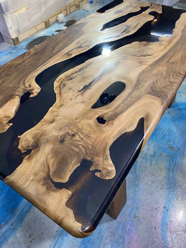 Epoxy Table, Epoxy Dining Table, Custom 78” x 38” Walnut Smokey Gray Table, Epoxy River Table, Live Edge Table, Custom  Order for Andrea F on Sale