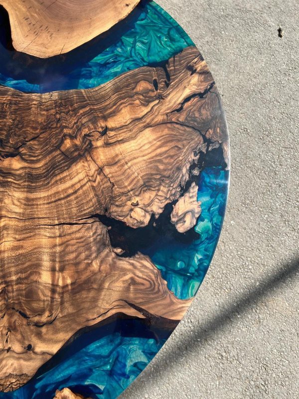 Round Dining Table, Custom 40” Round Walnut Blue Table, Turquoise, Green Epoxy Table, Epoxy Dining Table, Custom Order for Diana Cheap