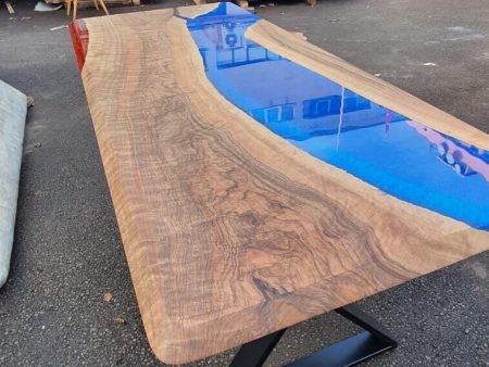 Custom 70” x 30” Walnut Blue and Red Epoxy River Dining Table, Live Edge Dining Table, Walnut Resin Table, Living Room Table for Justin J For Discount