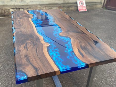 Handmade Epoxy Table, Custom 72” x 42” Walnut Deep Dark Blue and White Swirls Table, Epoxy Dining Table, Live Edge Table, Order for Marta Fashion