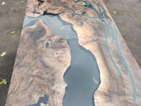 Walnut Dining Table, Epoxy Resin Table, Custom 70” x 36” Walnut Smokey Gray Table,  Epoxy River Dining Table, Custom Order for Suzette Online Hot Sale