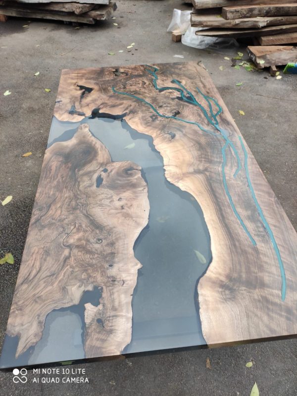 Walnut Dining Table, Epoxy Resin Table, Custom 70” x 36” Walnut Smokey Gray Table,  Epoxy River Dining Table, Custom Order for Suzette Online Hot Sale