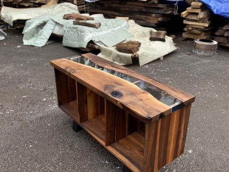 Custom Epoxy Console, 55” x 19” x 32” Walnut Wood Epoxy Resin Open Credenza, Walnut Epoxy Epoxy Credenza, Dining Room Sideboard for Mary G Cheap