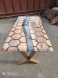 60” x 30” Walnut Clear Epoxy Table, Hexagon Honeycomb Table, Clear Resin Walnut Table, Handmade Epoxy Table, Unique Resin Table for E Sale