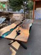 Live Edge Table, Custom 115” x 48” Walnut Wood Transparent Translucent Turquoise Green Table, Epoxy River Table, Custom Order for Constance Online