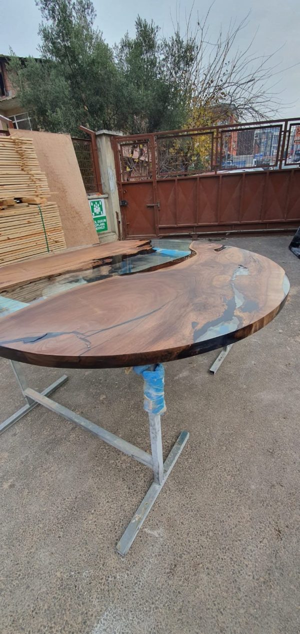 Round Dining Table, Custom 48” Diameter Round Table, Walnut Wood Clear Table, Clear Epoxy Table, Live Edge Table, Custom Order for Gernot Online Hot Sale