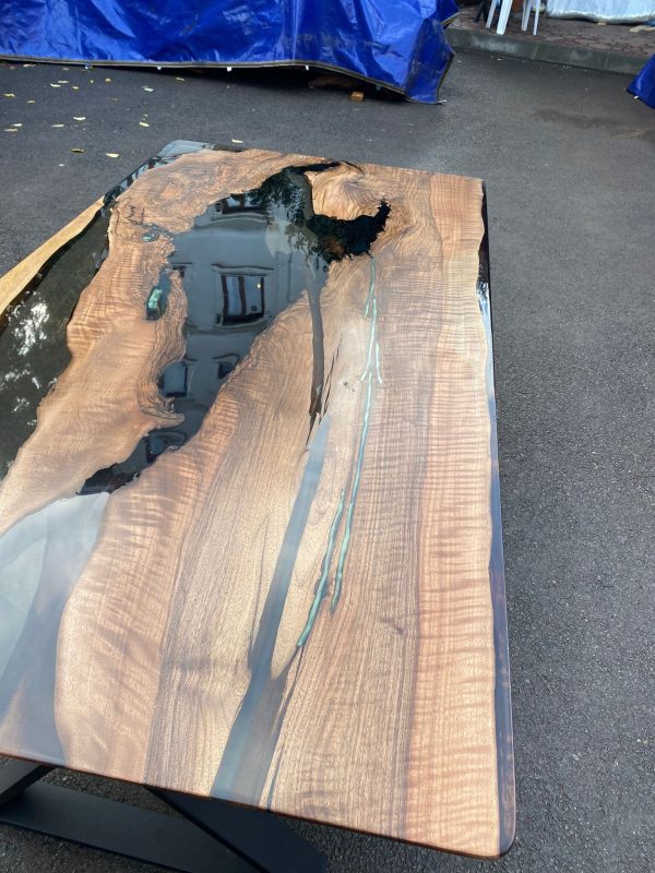 Live Edge Table, River Table, Custom 70” x 36” Walnut Smokey Gray Table, Epoxy River Dining Table, Custom Order for Nicole G on Sale