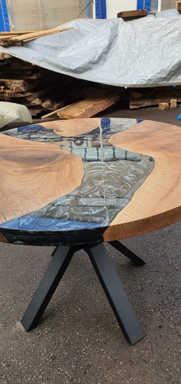 Walnut Dining Table, Epoxy Resin Table, Custom 45” Diameter Round Walnut Wood Metallic Gray Table, Epoxy Table, Custom Order for David H Supply